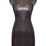 Lederkleid mit Plissee-Schultern - Lederkleid-mit-Schulterfalten-von Designer Stefan Eckert aus Hamburg-1