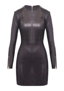 Designer Lederkleid von Stefan Eckert mit langen Ärmeln, Farbe schwarz, hergestellt aus exklusivem Lamm-Stretchleder.