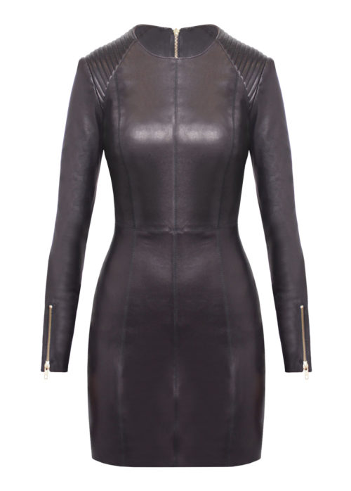 Designer Lederkleid von Stefan Eckert mit langen Ärmeln, Farbe schwarz, hergestellt aus exklusivem Lamm-Stretchleder.