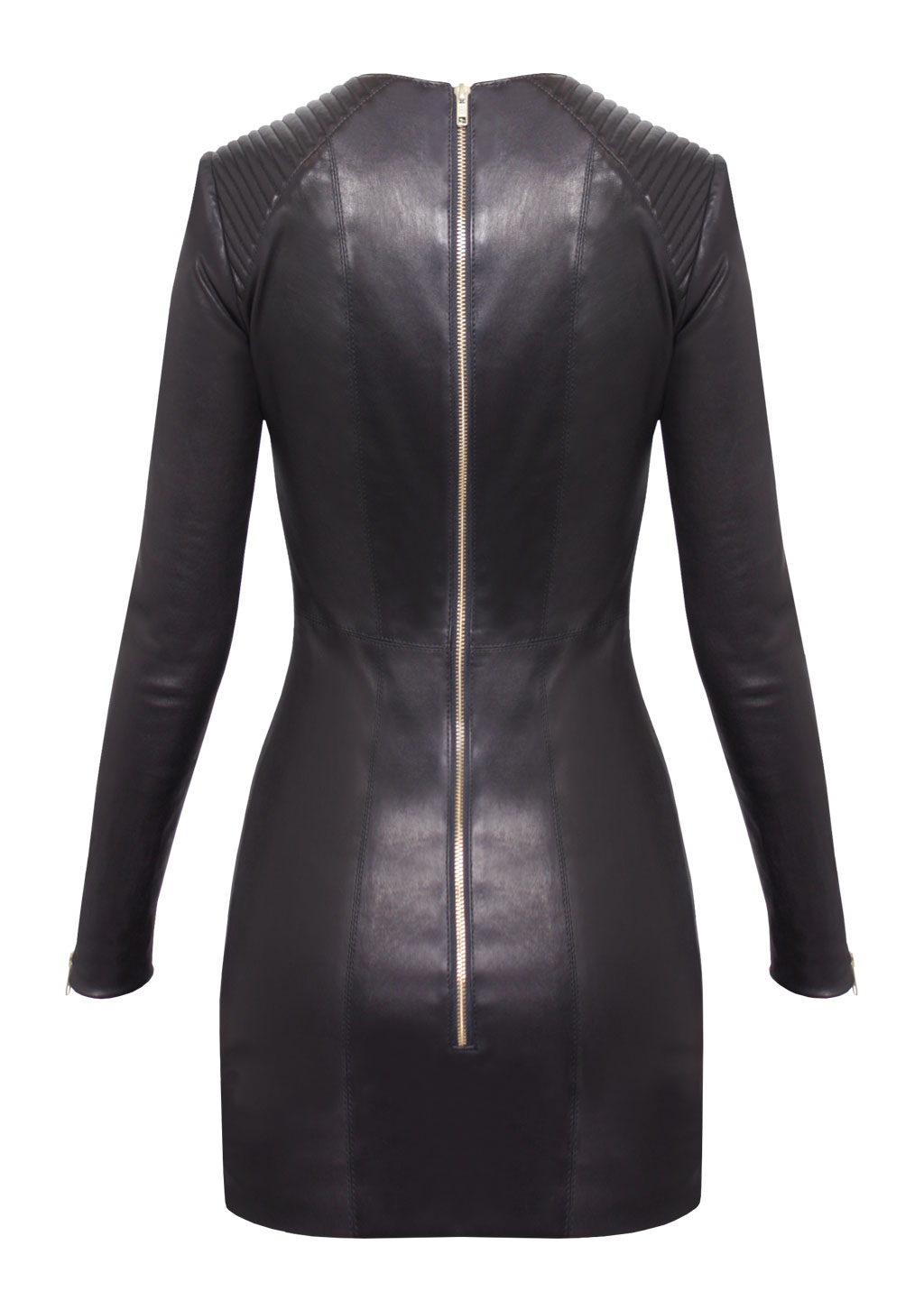 long-sleeve leather dress
