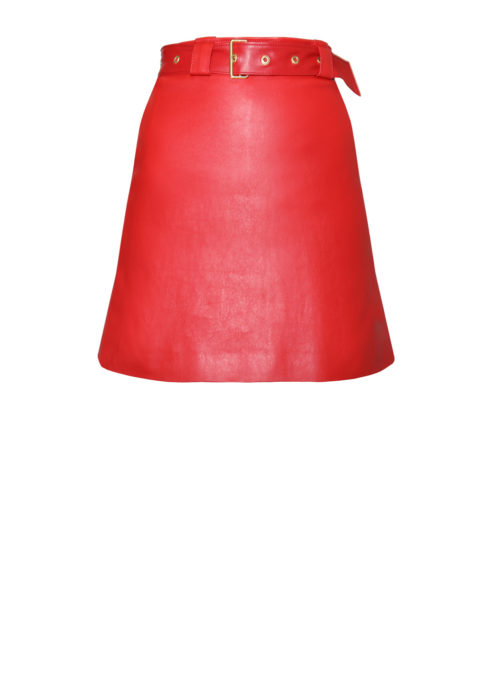 Luxus Lederrock rot mit Gürtel-Minirock-von Designer Stefan Eckert aus Hamburg, aus Lamm-Stretchleder