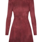 Lederkleid Velours mit ausgestelltem Rockteil, aus Stretchleder, Wildleder, Bordeaux, von Designer Stefan Eckert aus Hamburg-1