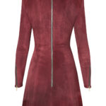 Lederkleid Velours mit ausgestelltem Rockteil, aus Stretchleder, Wildleder, Bordeaux, von Designer Stefan Eckert aus Hamburg-2