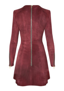 Lederkleid Velours mit ausgestelltem Rockteil, aus Stretchleder, Wildleder, Bordeaux, von Designer Stefan Eckert aus Hamburg-2