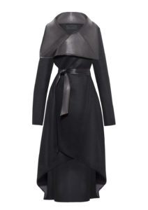 Exklusiver Mantel Damen mit großem Lederkragen aus edlem Kaschmir und hochwertigem Lammleder, von Designer Stefan Eckert. Online und im Store in Hamburg