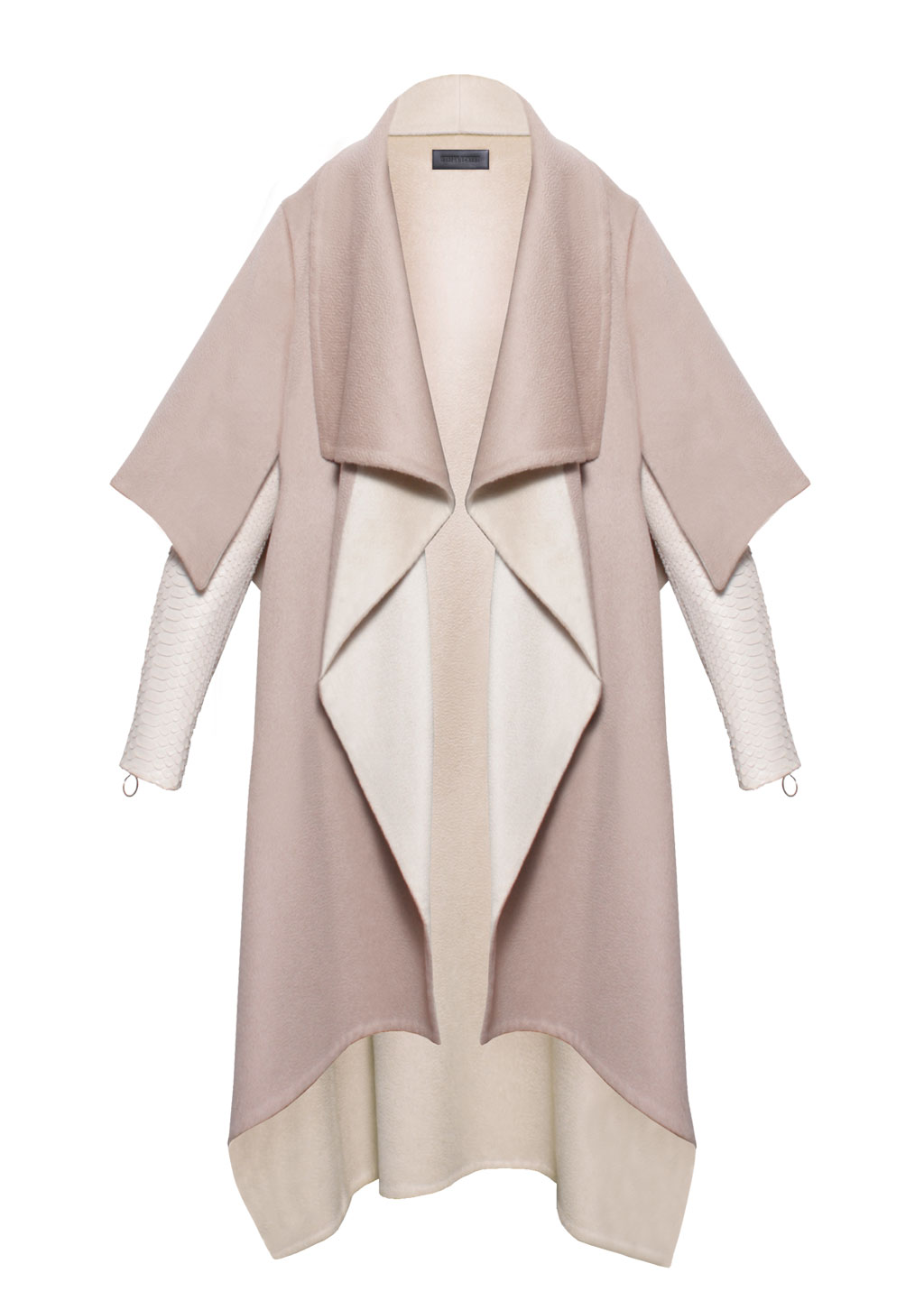 Luxus Mantel Double Kaschmir mit Pythonärmeln für Damen von Designer Stefan Eckert, in Farbe beige, Erhältlich im Onlineshop und als Maßanfertigung im Store in Hamburg