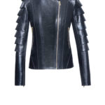 Lederjacke Damen Schuppen - B4 - Biker-Lederjacke-Damen-schwarz-mit-Schuppen,von Designer Stefan Eckert, front-1