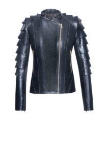 Lederjacke Damen Schuppen - B4 - Biker-Lederjacke-Damen-schwarz-mit-Schuppen,von Designer Stefan Eckert, front-1