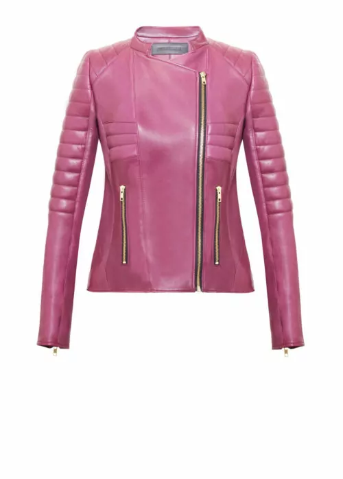 Luxus Lederjacke Damen berry von Designer Stefan Eckert aus Hamburg, mit Rückentsteppung