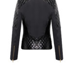 Bikerjacke Lackleder-Lack-Lederjacke-Bikerjacke-Damen-schwarz-mit-Wabensteppung-aus-Lammleder, in Farbe schwarz, -von-Modedesigner-Stefan-Eckert-aus-Hamburg,2