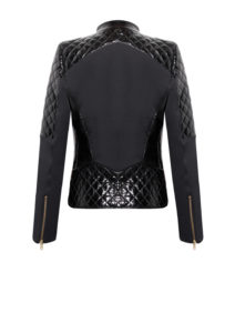 Bikerjacke Lackleder-Lack-Lederjacke-Bikerjacke-Damen-schwarz-mit-Wabensteppung-aus-Lammleder, in Farbe schwarz, -von-Modedesigner-Stefan-Eckert-aus-Hamburg,2