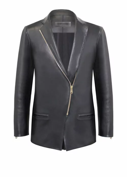 Lederblazer-Herren-schwarz von Designer Stefan Eckert aus Hamburg,-aus-Lammleder,-mit-Reißverschluss