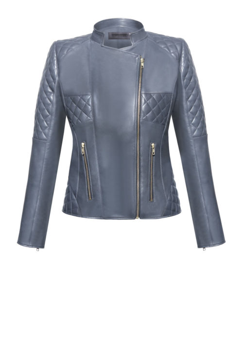 Lederjacke Damen Rauten G3 - Lederjacke-Bikerjacke-Damen,-Lammleder,-mit-Wabensteppung,-grau, von Designer Stefan Eckert aus Hamburg-1