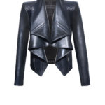 Lederjacke Damen mit Volantkragen - B2 - Lederjacke-Damen-Volant-und-Schultersteppung,-schwarz,-von-Modedesigner-Stefan-Eckert-aus-Hamburg-1