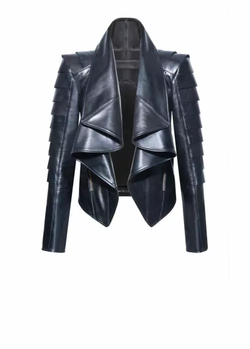 Lederjacke Damen mit Volantkragen - B4 - Lederjacke-Damen-Volant-und-Schuppen,-schwarz,-von-Modedesigner-Stefan-Eckert-aus-Hamburg-1