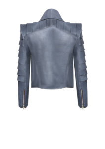 Lederjacke Damen mit Volantkragen - G4 - Lederjacke-Damen-grau, Schuppen,-von-Modedesigner-Stefan-Eckert-aus-Hamburg-2