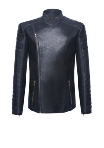 Luxus Lederjacke Herren von Designer Stefan Eckert aus Hamburg, Bikerjacke für Herren aus schwarzem Lammleder mit Steppungen