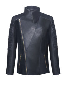 Luxus Lederjacke Herren von Designer Stefan Eckert aus Hamburg, mit raffiniert geschnittenem Kragen und Steppungen in Farbe schwarz. Der Look ist inspiriert am Bikerstil. Ein Modell von Designer Stefan Eckert aus Hamburg