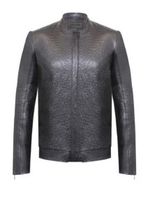 Luxus Lederjacke Herren von Designer Stefan Eckert aus Hamburg, Straußenleder mit blickverdecktem Reißverschluss. Farbe Schwarz, Erhältlich als Maßanfertigung und ready-to-wear
