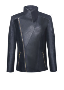 Lederjacke mit großem Kragen und goldenen Reißverschlüssen in Farbe schwarz von Designer Stefan Eckert aus Hamburg