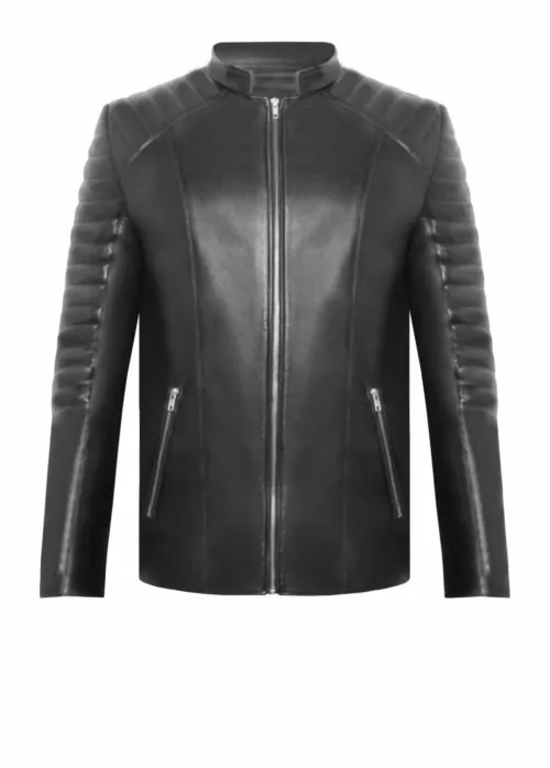 Designer Lederjacke Herren von Stefan Eckert, Biker Lederjacke mit Steppungen, Exklusives Lammleder, Farbe schwarz