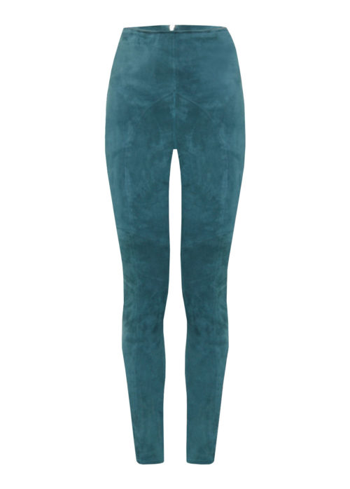 Lederhose Damen Velours Petrol - Lederleggins-Wildleder-petrol,-von-Modedesigner-Stefan-Eckert-aus-Hamburg-1