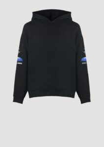 Designer Hoodie by Stefan Eckert, made of high quality organic cotton, color black, with angel of the universe digital print and Stefan Eckert embroidery, menswear Streetstyle. Available in two sizes.