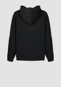 Designer Hoodie by Stefan Eckert, made of high quality organic cotton, color black, with angel of the universe digital print and Stefan Eckert embroidery, menswear Streetstyle. Available in two sizes.