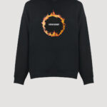 Designer Hoodie by Stefan Eckert, made of high quality organic cotton, color black, with ring of fire digital print and embroidery. For women. Available in two sizes.