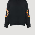 Designer Hoodie by Stefan Eckert, made of high quality organic cotton, color black, with ring of fire digital print and embroidery. For women. Available in two sizes.