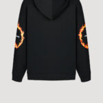 Designer Hoodie by Stefan Eckert, made of high quality organic cotton, color black, with ring of fire digital print and embroidery. For women. Available in two sizes.