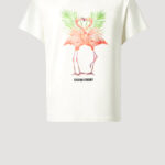 Designer T-Shirt by Stefan Eckert, made of high quality organic cotton, color ecru, with flamingo and palm print. For men and women. Available in two sizes.