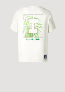 Designer T-Shirt by Stefan Eckert, made of high quality organic cotton, color ecru, with flamingo and palm print. For men and women. Available in two sizes.