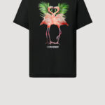 Designer T-Shirt by Stefan Eckert, made of high quality organic cotton, color black, with flamingo and palm print. For men and women. Available in two sizes.