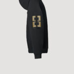 Designer Zip Hoodie by Stefan Eckert, made of high quality organic cotton, color black, with leather embroidery and gold zipper. Menswear. Available in two sizes.