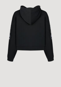 Designer Hoodie by Stefan Eckert, made of high quality organic cotton, color black, angel of the universe digital print. For women. Available in two sizes.