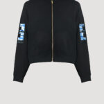 Designer Hoodie by Stefan Eckert, made of high quality organic cotton, color black, with camouflage embroidery on sleeves. For women. Available in two sizes.