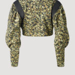 Camouflage Jacke kurz von Designer Stefan Eckert mit Puffärmeln und Reißverschluss in gold. Erhältlich in Hamburg, London, New York, London und Paris. Camouflage jacket short by designer Stefan Eckert with puff sleeves and zipper in gold. Available in Hamburg, London, New York, London and Paris.