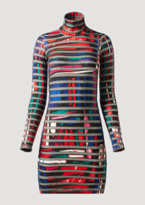 Paint Kleid mit Netzstreifen von Designer Stefan Eckert. Erhältlich in Hamburg, London, New York, London und Paris. Painting Dress with mesh stripes by designer Stefan Eckert. Available in Hamburg, London, New York, London and Paris.