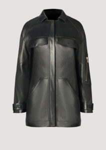 Lederjacke Worker style für Damen aus Lammleder schwarz von Designer Stefan Eckert. Erhältlich in Hamburg, London, New York, London und Paris. Worker style leather jacket for women in lamb leather black by designer Stefan Eckert. Available in Hamburg, London, New York, London and Paris.